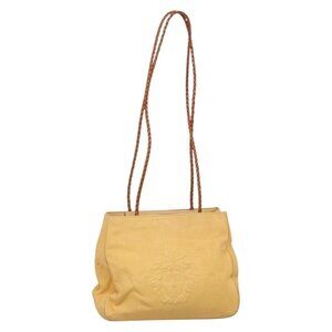 Authentic Gianni Versace Shoulder Bag Canvas Leather Yellow gold